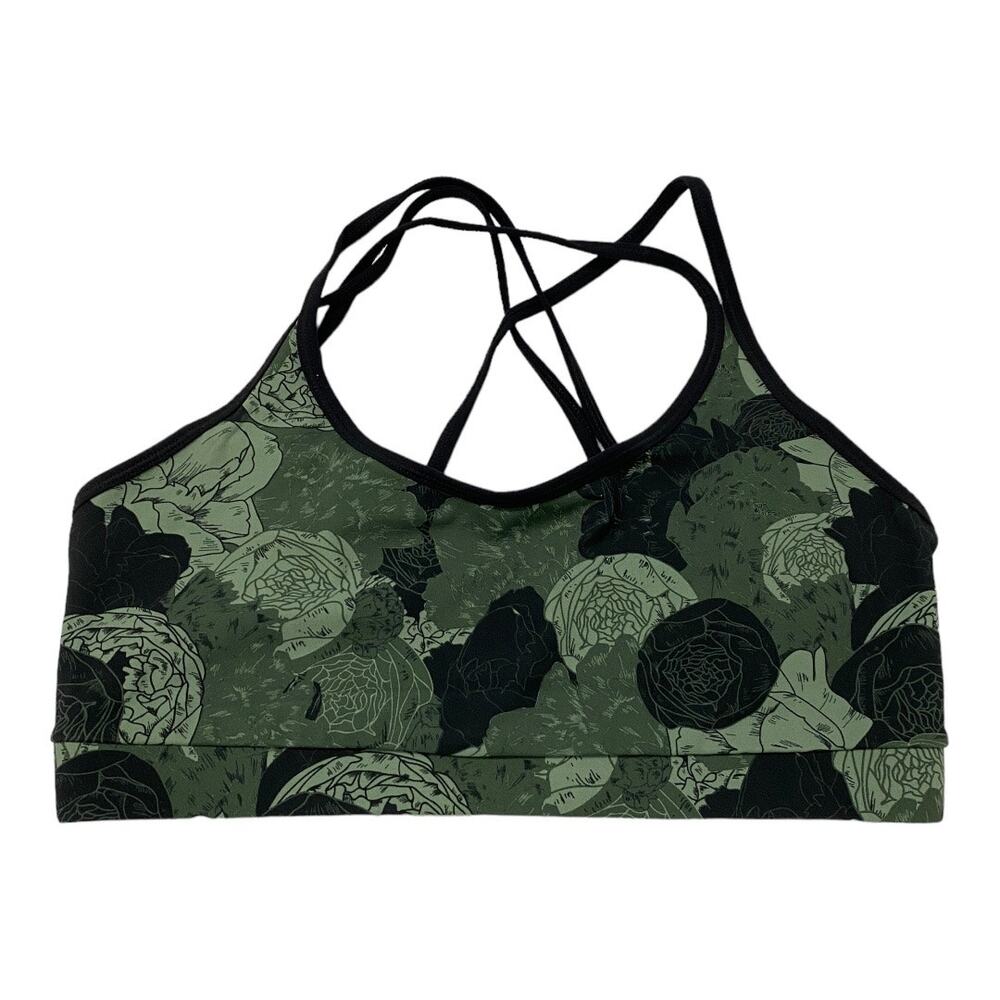 Fourlaps Women's Size Medium Vitality Sports Bra Peony Print Thyme Green NWT